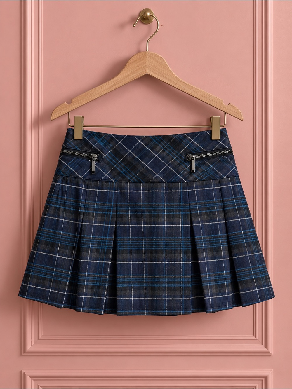 Y2K Le Château Plaid Tartan Mini Skirt With Zipper Pockets Size 5/6
